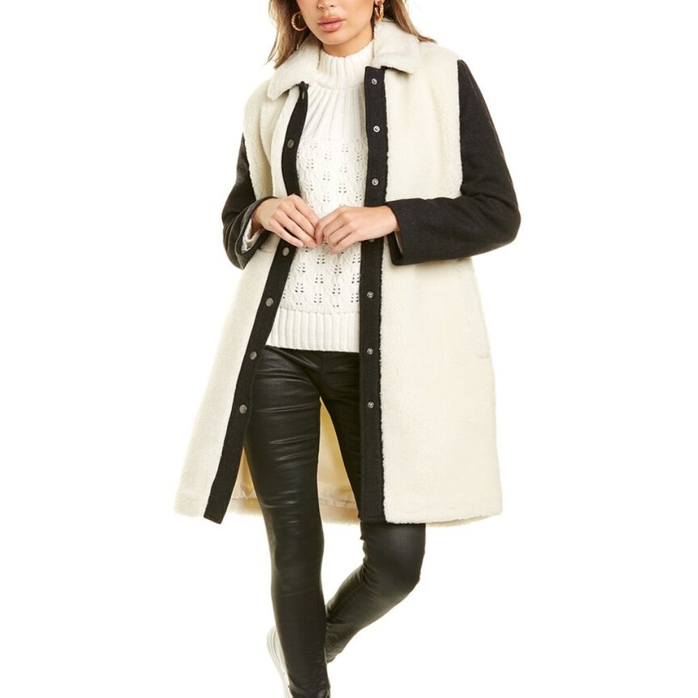 Madewell Two-Tone Sherpa Trench Coat in Ivory and Black